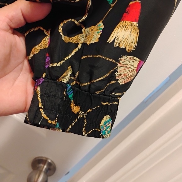 Vintage Rhoda Lynne Jacket Tassel Print Silk Full Zip Windbreaker 80s Size M - Picture 3 of 8